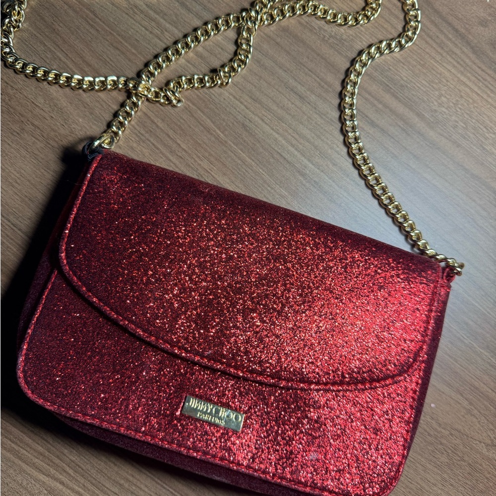 Jimmy Choo Glitter Red Crossbody with Gold Chain